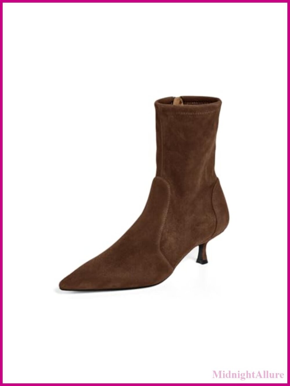 Womens Kitten Heel Ankle Boots Pointed Toe Side Zipper Faux Suede Booties